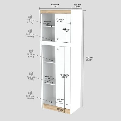 4 Doors Kitchen Storage Cabinet White/Oak - Inval - Image 4