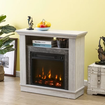 32" Freestanding Electric Fireplace Saw Cut Off White - Home Essentials - Image 3