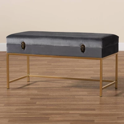 Aliana Velvet Fabric And Metal Large Ottoman Gold - Baxton Studio - Image 8