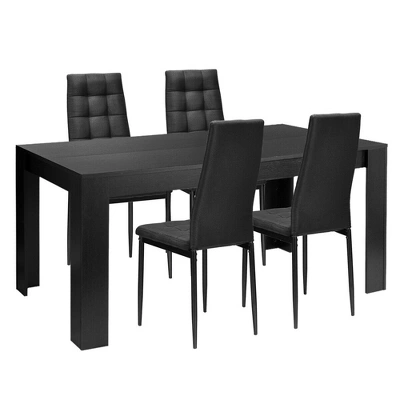 Costway 5pcs Dining Set Wood Table And 4 Fabric Chairs Home Kitchen Modern - Image 9