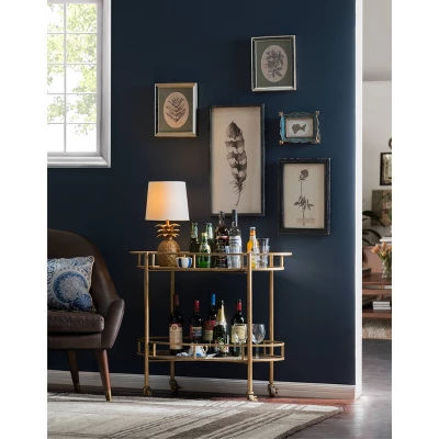 Oval 2-Tier Bar Cart On Casters - Gold (34-1/2"Lx30"H) - Image 2