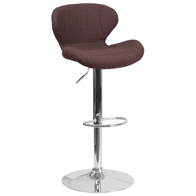 Merrick Lane Adjustable Height Barstool Contemporary Bar Height Stool With Curved Back And Metal Base With Footrest - Image 20