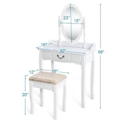 Costway Vanity Table Jewelry Makeup Desk Bench Dresser Stool