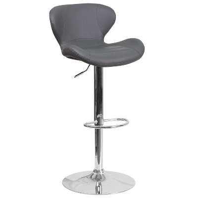 Merrick Lane Adjustable Height Barstool Contemporary Bar Height Stool With Curved Back And Metal Base With Footrest - Image 17