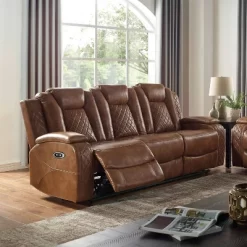 Edanola Upholstered Sofa With 2 Power Recliner And USB Plug Brown - HOMES: Inside + Out