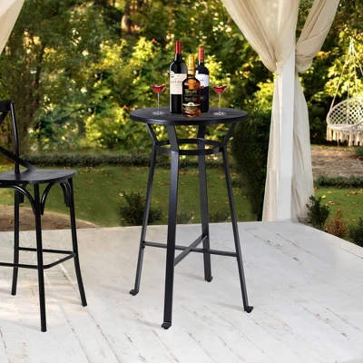 Steel Bar Table With Solid Elm Wood Top - Glitzhome