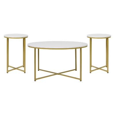 Merrick Lane Round Coffee Table Set - 3 Piece Coffee Table Set With Crisscross Frame - Coffee Table & 2 End Tables - Image 17