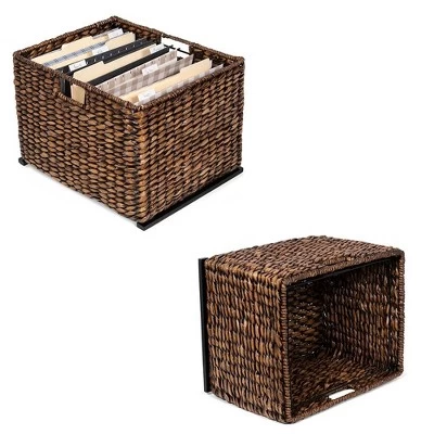 BirdRock Home 2 Tiered Hanging File Cubby With Wood Top - Brown Wash - Image 3