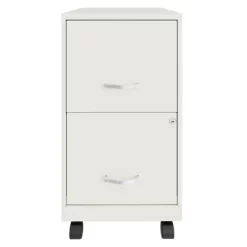 Space Solutions 18 Inch Wide Metal Mobile Organizer File Cabinet For Office Supplies And Hanging File Folders With 2 File Drawers, Pearl White
