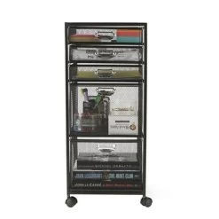 MIND READER Rolling File Cabinet With Drawers [5 Drawers](BLACK MESH)