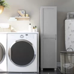 RealRooms Basin Framed 60" Tall Storage Cabinet With 4 Shelves And Adjustable Feet