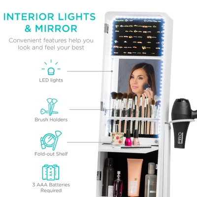 Best Choice Products Full Length LED Mirrored Jewelry Storage Organizer Cabinet W/ Interior & Exterior Lights - Image 2
