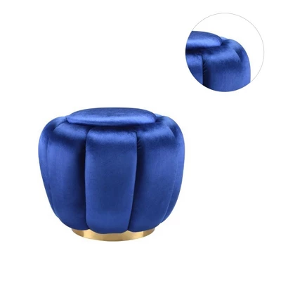 Simple Relax Round Ottoman With Metal Base In Blue And Gold - Image 2