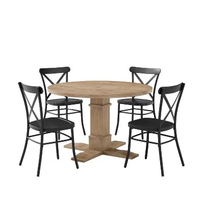 5pc Joanna Round Dining Set With 4 Camille Chairs Matte Black - Crosley - Image 2