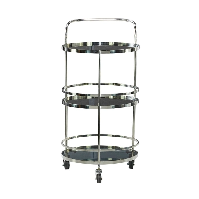 Contemporary Stainless Steel And Smoke Glass Bar Cart Silver - Olivia & May - Image 6