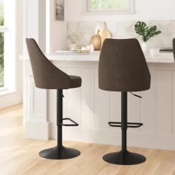 Merrick Lane Set Of Two Adjustable Height Dining Stools With Tufted Upholstered Seats And Pedestal Base With Footring