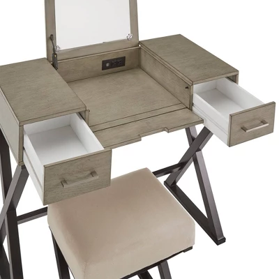 Brunswick Vanity Set With Flip Mirror And Power Strip Gray/Black - Inspire Q - Image 2