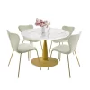 Harris+Flavia 5-Piece Round-Shaped Artificial Marble Dining Table Set With 4 Velvet Upholstered Chairs Gold Legs -The Pop Maison