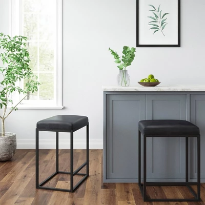 Set Of 2 Riley Indoor Metal Faux Leather Counter Height Barstools - Vifah