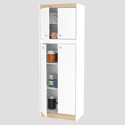 4 Doors Kitchen Storage Cabinet White/Oak - Inval - Image 3