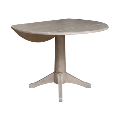 Alexandra Round Dual Drop Leaf Pedestal Table Washed Gray Taupe - International Concepts - Image 3