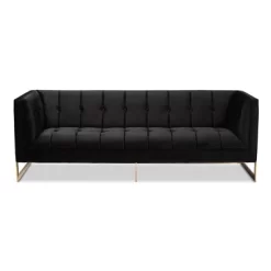 Ambra Velvet Upholstered And Button Tufted Sofa Black/Gold - Baxton Studio