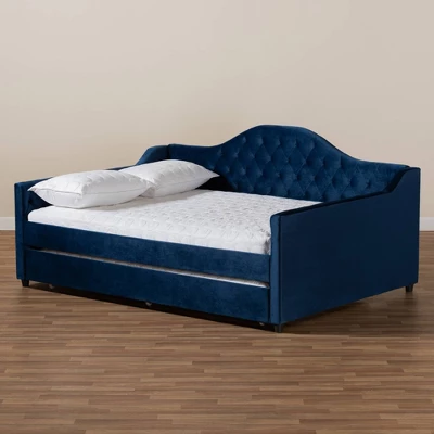 Perry Velvet Daybed With Trundle - Baxton Studio - Image 2