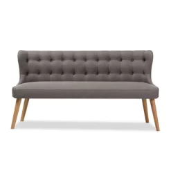 Melody Mid-Century Modern Fabric And Natural Wood Finishing 3 Seater Settee Bench Gray - Baxton Studio