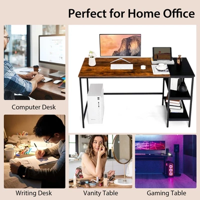 Costway 55'' Computer Desk Writing Workstation Study Table Home Office With Bookshelf Black/Rustic - Image 5