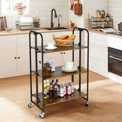 Tangkula 3-Tier Folding Bar Cart Kitchen Serving Island Utility Cart Storage Shelves - Image 2