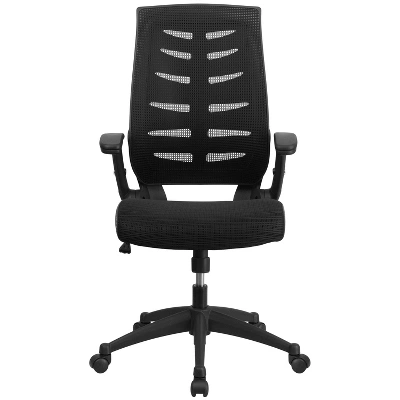 Emma And Oliver High Back Black Mesh Swivel Ergonomic Office Chair With Adjustable Flip-Up Arms - Image 8