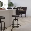 Merrick Lane Barstool Contemporary Black Faux Leather Backless Stool With Swivel Seat Height Adjustment And Footrest