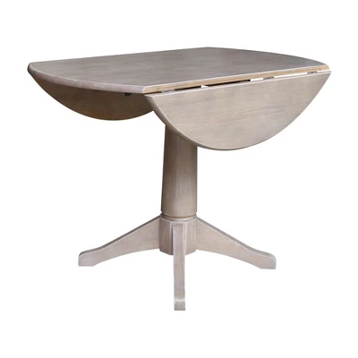 Alexandra Round Dual Drop Leaf Pedestal Table Washed Gray Taupe - International Concepts - Image 2