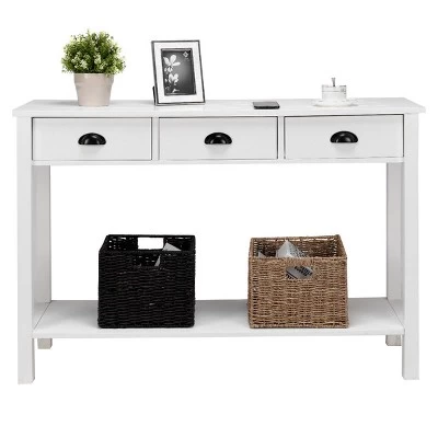 Costway 47" Console Table Hall Table Side Desk Accent Table Drawers Shelf Entryway White - Image 5