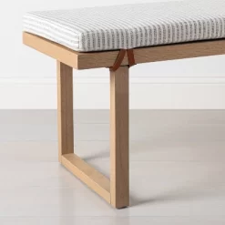 Upholstered Natural Wood Accent Bench Micro Stripe Gray/Oatmeal - Hearth & Hand™ With Magnolia