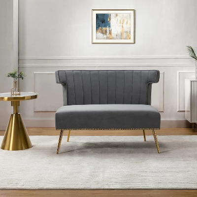 Cadmus 46" Modern Velvet Armless Loveseat With Channel-tufted Wingback For Living Room And Drawing Room| KARAT HOME - Image 17