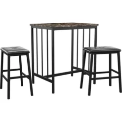 3pc Avery Faux Marble Top Metal Counter Height Dining Set Black - Inspire Q