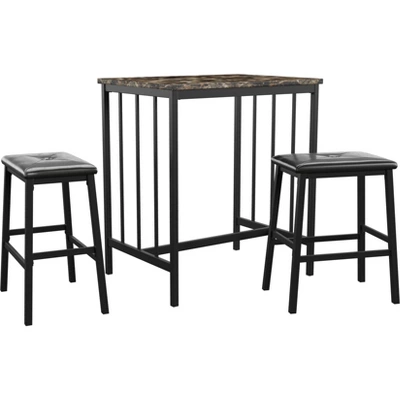 3pc Avery Faux Marble Top Metal Counter Height Dining Set Black - Inspire Q