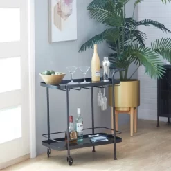 Contemporary Metal Bar Cart Black - Olivia & May