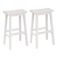 PJ Wood Classic Saddle Seat 29'' Kitchen Bar Counter Stool With Backless Seat & 4 Square Legs, For Homes, Dining Spaces, And Bars, White (8 Pack)