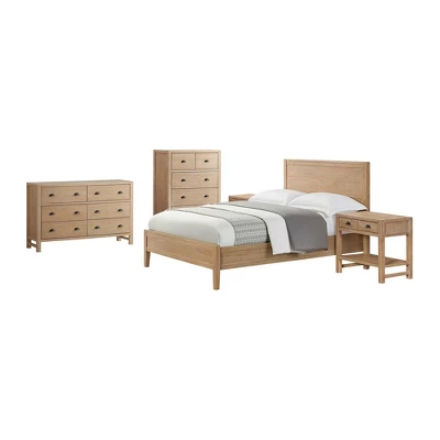 5pc Arden Wood Bedroom Set With Two 2 Drawer Nightstands With Open Shelf Light Driftwood - Alaterre Furniture - Image 15