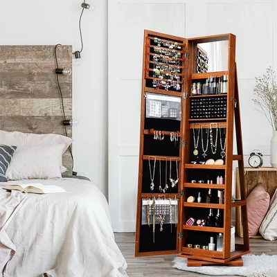 Costway 360degree Rotatable Jewelry Cabinet 2-in-1 Lockable Mirrored Organizer - Image 4