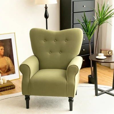 Costway Modern Accent Chair W/ Tufted Backrest & Rubber Wood Legs - Image 2
