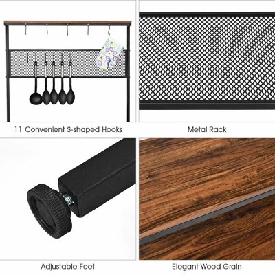 Costway 4-Tier Kitchen Bakers Rack Microwave Oven Stand Industrial W/Hooks & Mesh Panel - Image 9