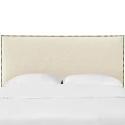 Queen Bella Nail Button Border Headboard Cream Linen/Brass - Skyline Furniture