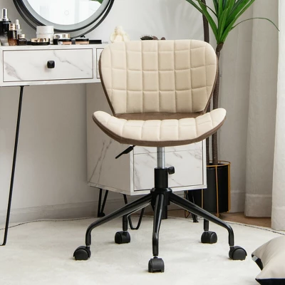 Costway Mid Back Home Office Chair Adjustable Swivel Linen & PU Leather Task Chair - Image 3