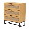 Sawyer Wood And Metal 3 Drawer Storage Cabinet With Natural Rattan Oak Brown/Black - Baxton Studio