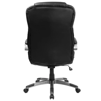 Emma And Oliver High Back Black LeatherSoft Swivel Office Chair Titanium Nylon Base/Loop Arms - Image 6