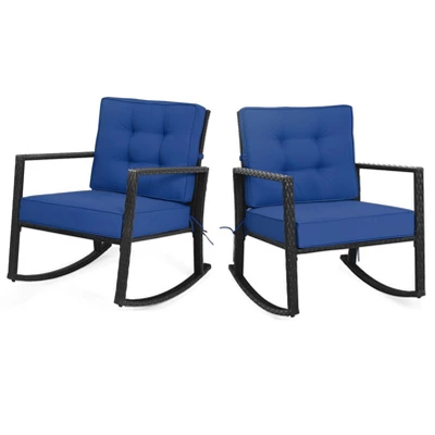 Tangkula 2PCS Outdoor Wicker Rocking Chairs Glider Rattan Rocker Recliner With Cushion - Image 9