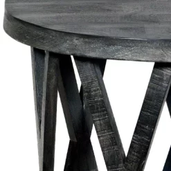 22" Farmhouse Style Round Wooden End Table With Airy Design Base Gray - The Urban Port